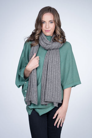 Cable Knit Natural Cashmere Shawl - Nine Yaks