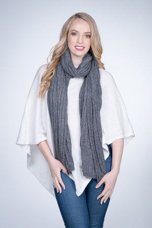Cable Knit Natural Cashmere Shawl - Nine Yaks